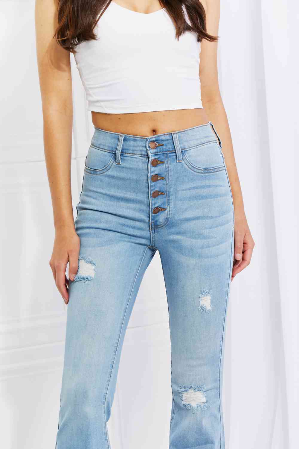 Vibrant MIU Jess Button Flare Jeans