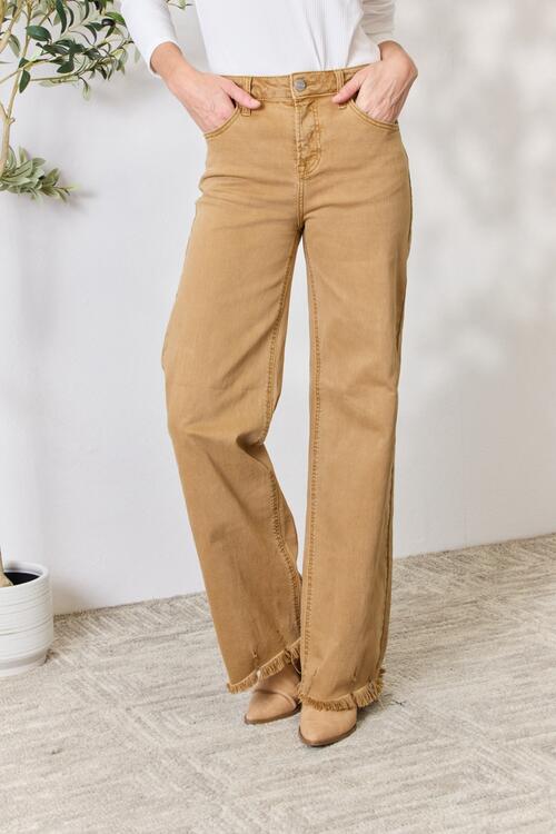 RISEN Fringe Hem Wide Leg Jeans