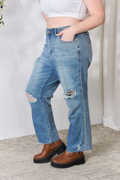 Judy Blue Distressed Raw Hem Straight Jeans