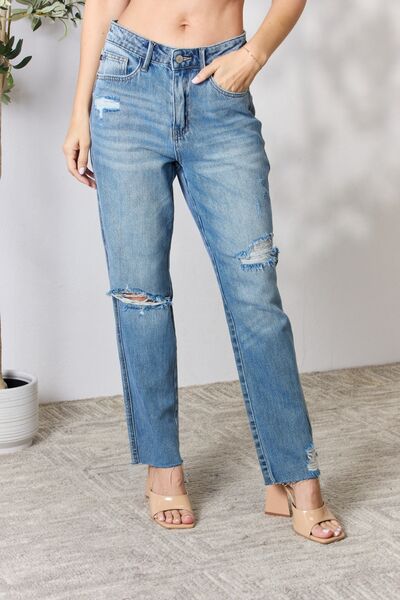 Judy Blue Distressed Raw Hem Straight Jeans