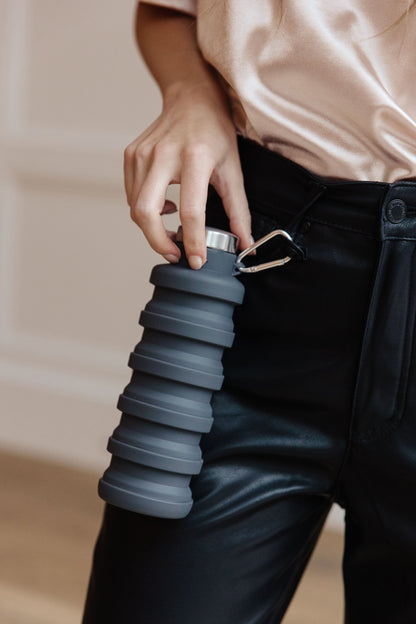 Collapsing Silicone Water Bottle in Black