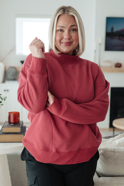 Make No Mistake Mock Neck Pullover in Cranberry