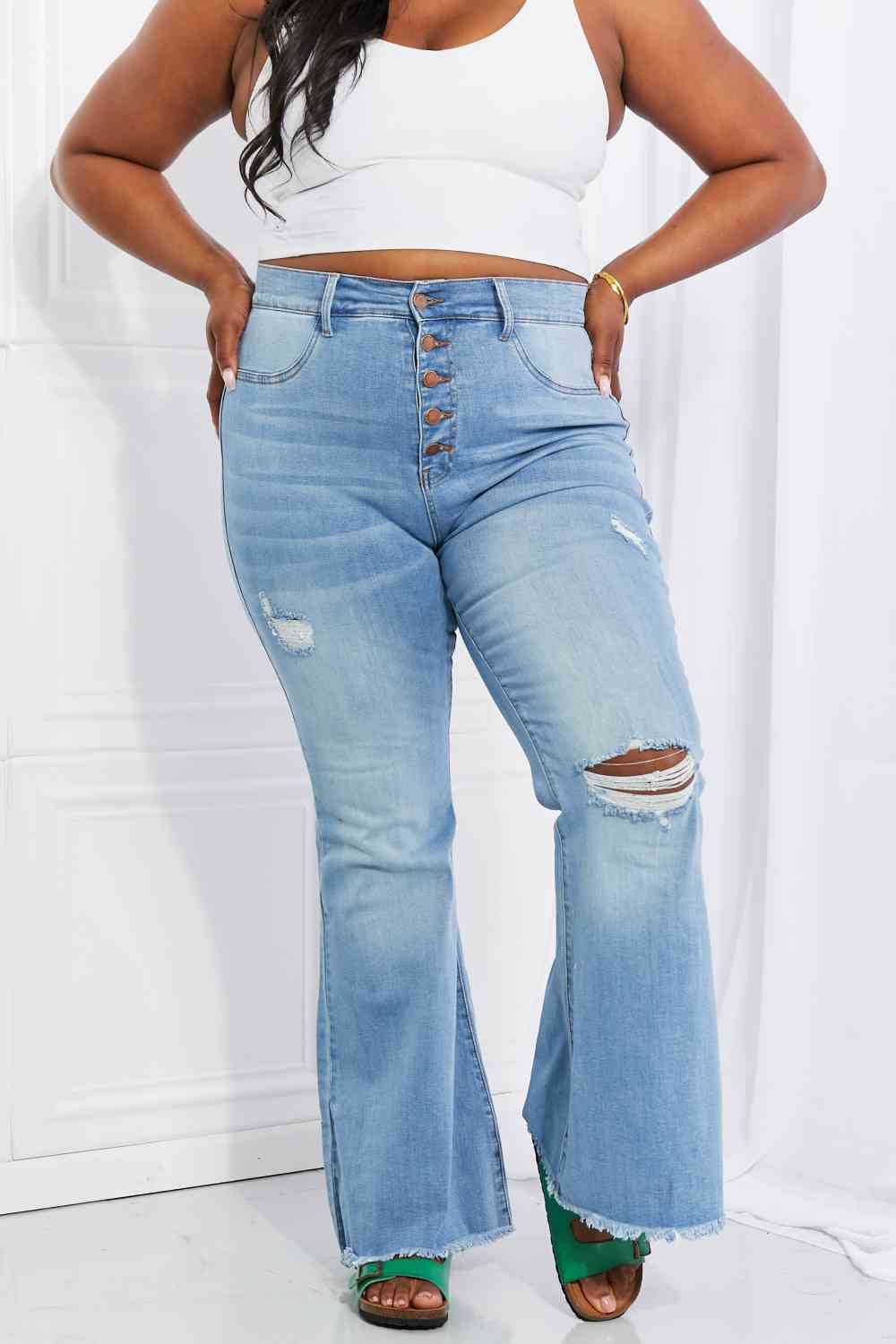 Vibrant MIU Jess Button Flare Jeans