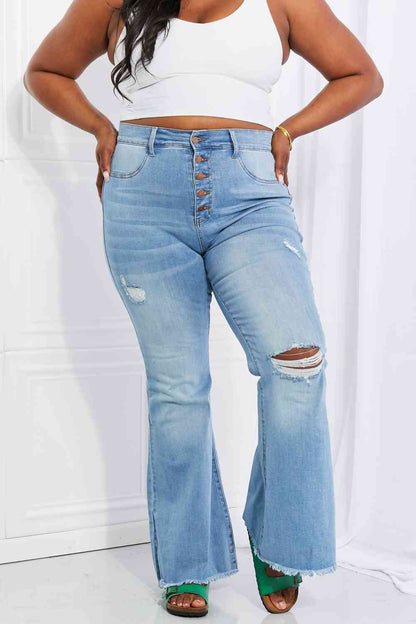 Vibrant MIU Jess Button Flare Jeans