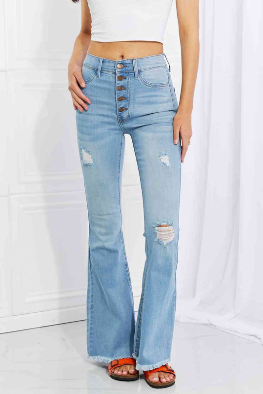 Vibrant MIU Jess Button Flare Jeans